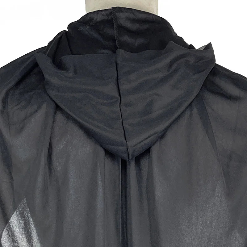 Sexy Halloween Costumes Woman Men Cosplay Hooded Cape Sheer Transparent Stand Collar Erotic Sex Costumes Stage Show Costumes