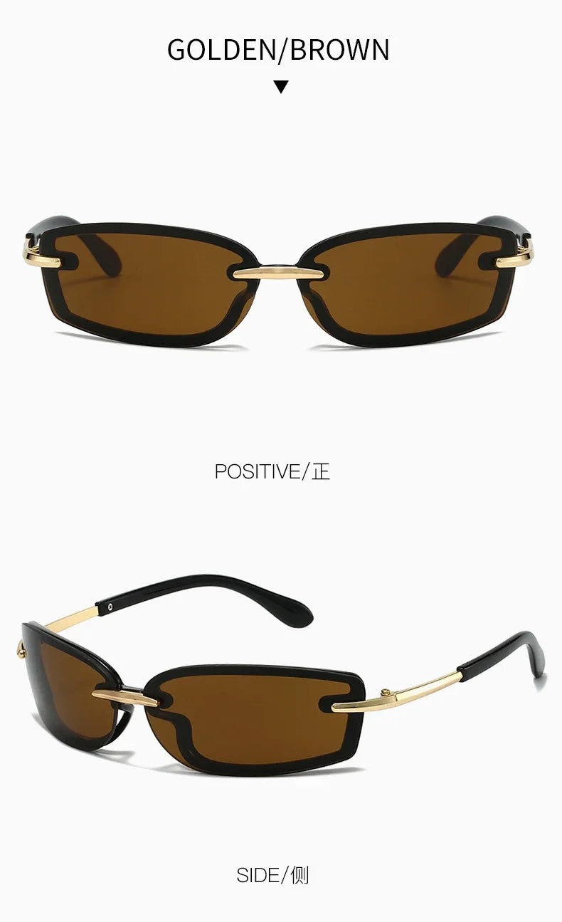 Rimless Y2K Style Sunglasses Rectangle Fashion Popular Women Men Shades Square Sun Glasses for Female Male Oculos Metal Frame