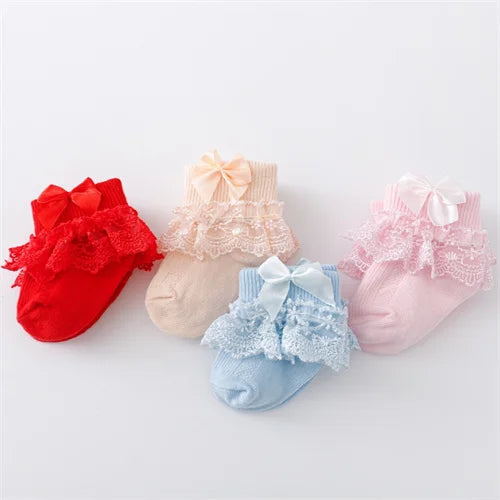 Lawadka 4Pairs/set Infant Girls Socks Cotton Lace Bow Newborn Baby Socks For Girls Beauty Princess Sock Spring Autumn 0 to 24M