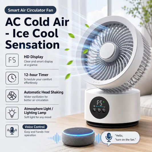 Portable Air Circulation Fan Smart Voice Remote Control USB Rechargeable Desktop Wall-Hanging Shaking Head Fan with Nightlight