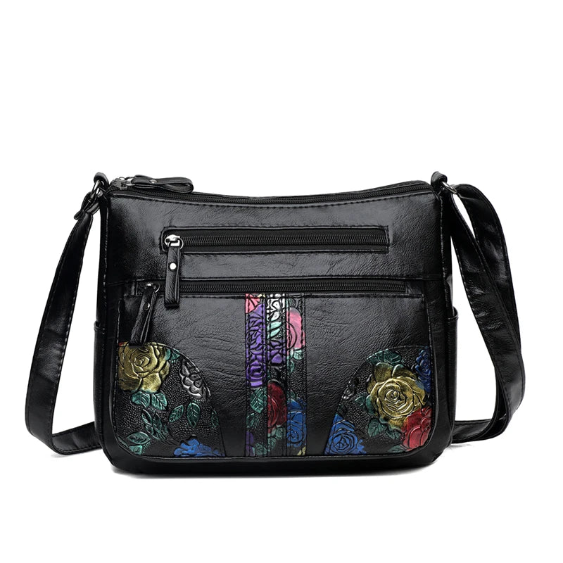 Luxury Soft Leather Women Messenger Shoulder Handbags and Purses Flowers Multi-pocket Crossbody Mommy Bag Ladies Sac 2022 New