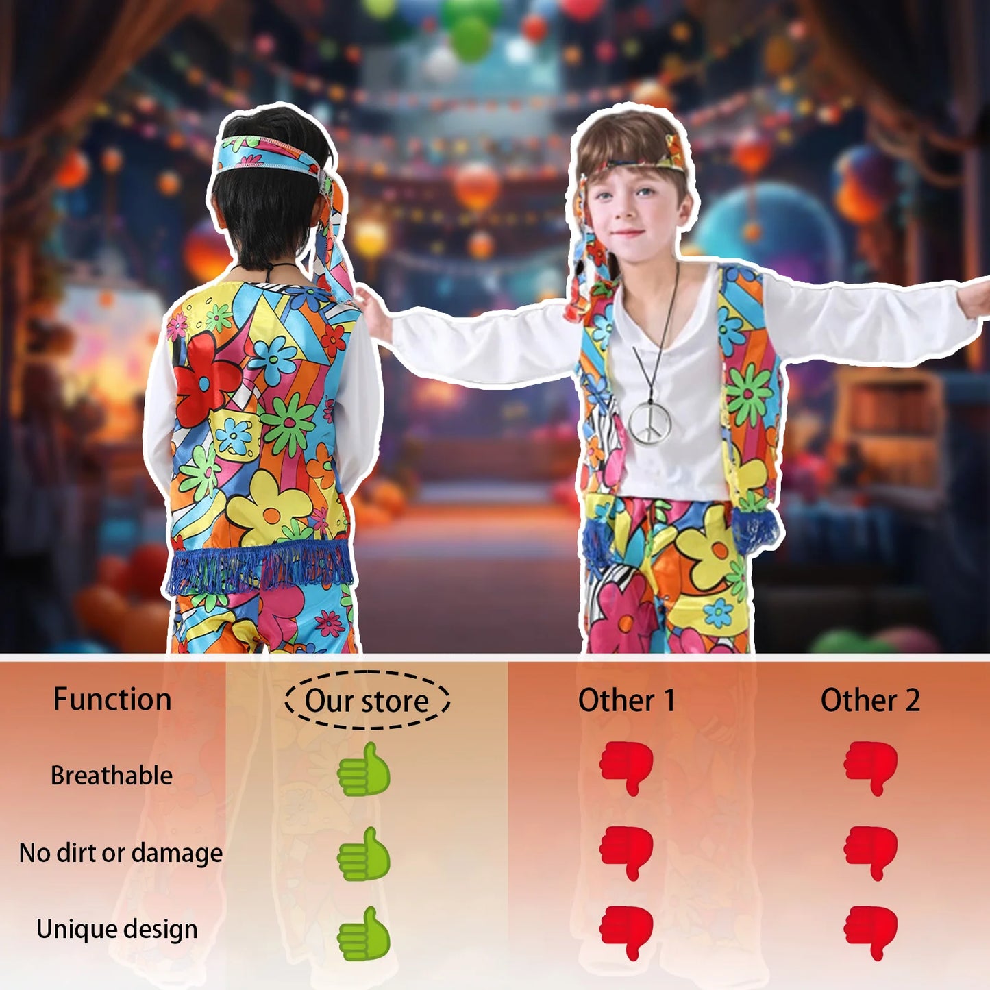 Children's retro hip-hop performance costumes, hippie costumes,cosplay, Halloween carnival party costumes, disco makeup dances