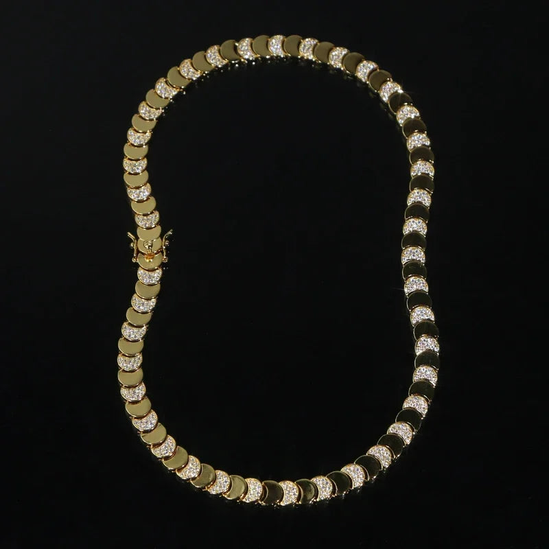 Geometric Moon Shaped Charm Tennis Chains Necklace for Women Pave CUBIC Zirconia Platinum Plated Color Fashion Jewelry 2025