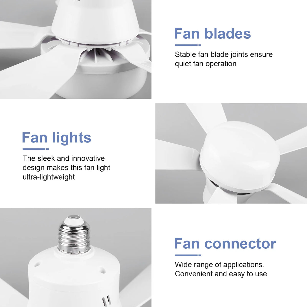 2-in-1 Socket Ceiling Fans Lights with Remote Control Timing 3 Speed Adjustable for Bedroom Kitchen Office Home for Living Room