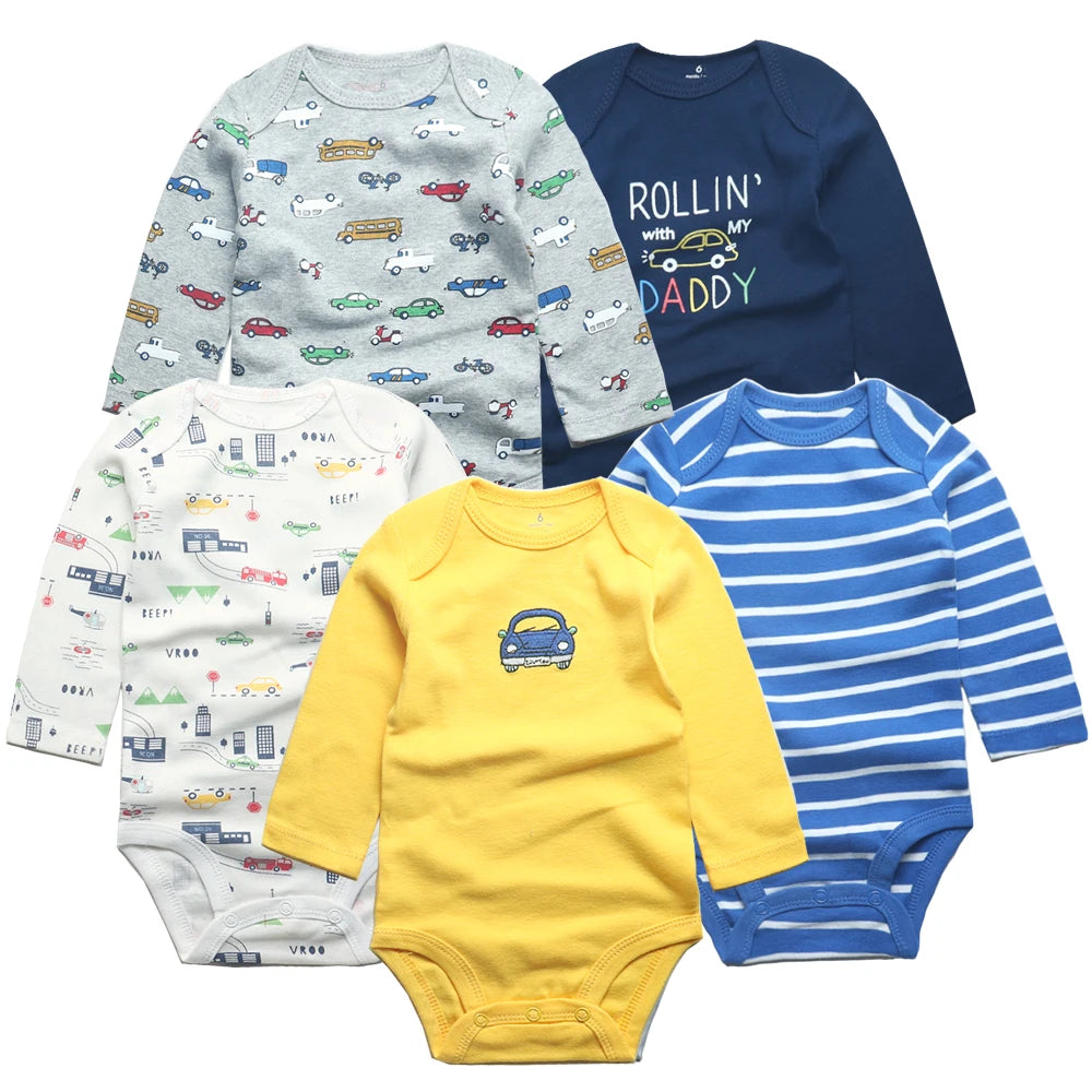 5Pcs/Lot Baby Bodysuits Long Sleeves Newborn Baby Clothes 100% Cotton Cartoon Baby Clothing Infant Baby Boy Girl Clothes