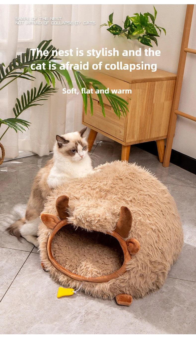 New cat bed yak-shaped bed winter-warm semi-enclosed cat house dog all-season cat pet beds