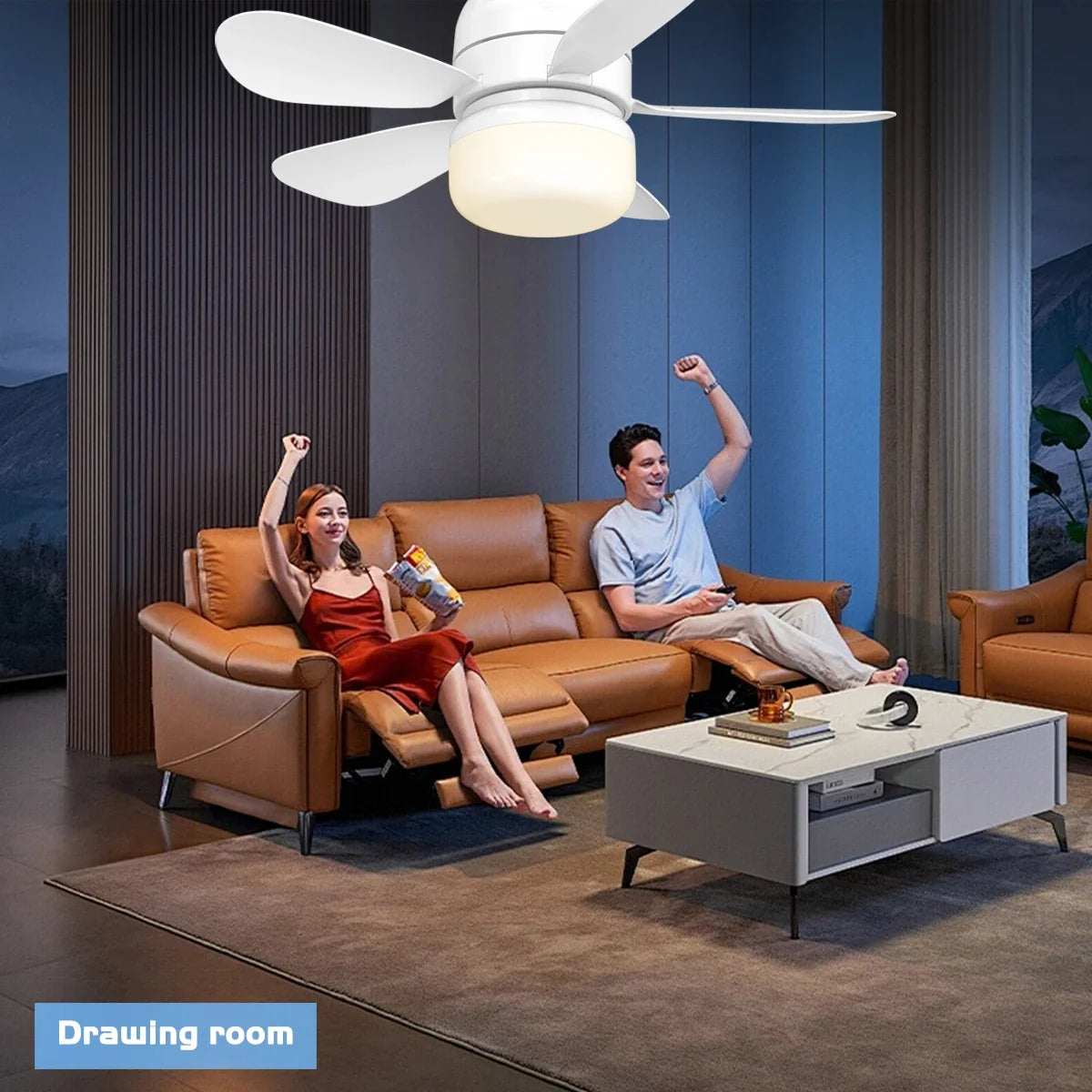 Indoor Fan Light Bulb Dimmable LED Ceiling Fans with Lights Remote Adjustable Color and Brightness Fan for Kitchen Bedroom