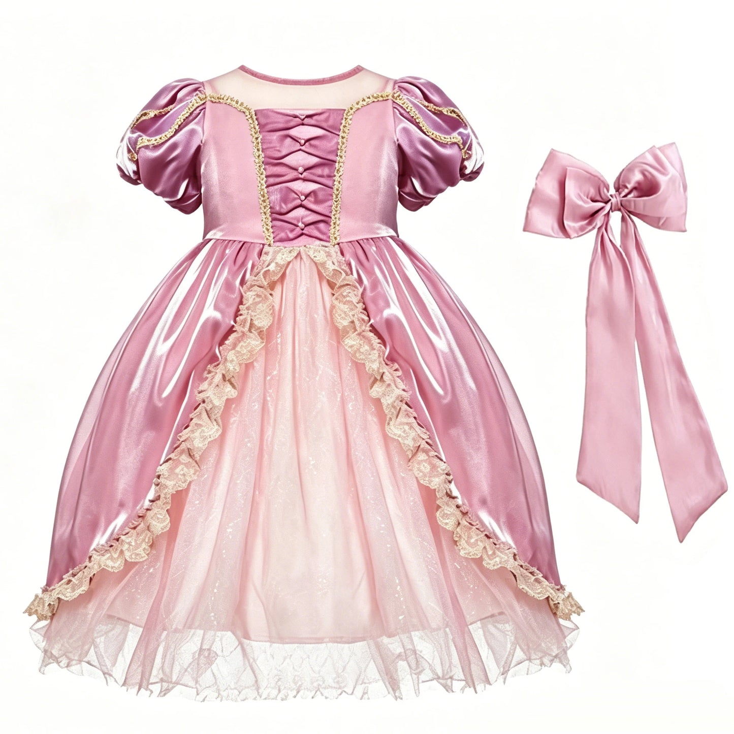 Kids Pink Aurora Princess Lolita Dress Halloween Costume Girl Sleeping Beauty Princess Cosplay Birthday Party Dresses for 2-12Y
