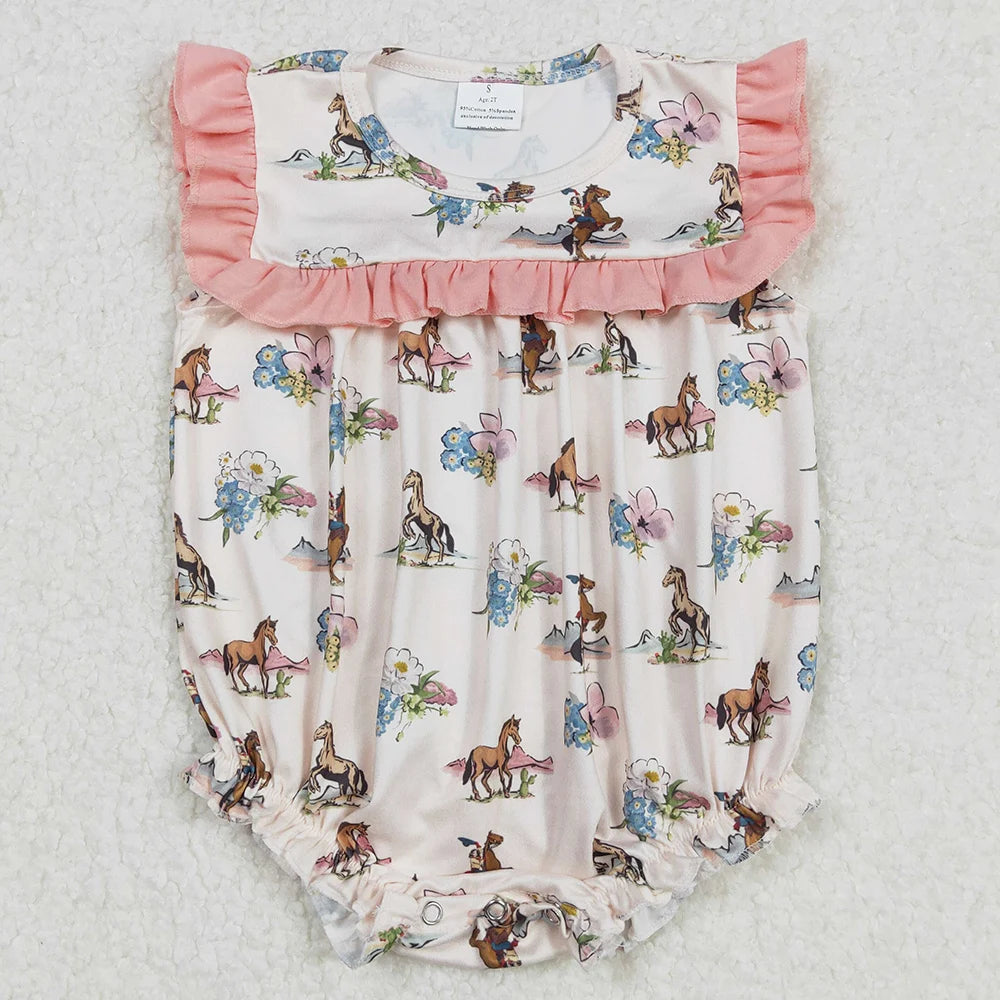 New Fashion Baby Girls Rompers Pink Checkered Flowers Short Sleeve Rompers Boutique Toddler Girls Bubbles Summer Baby Onesie Hot