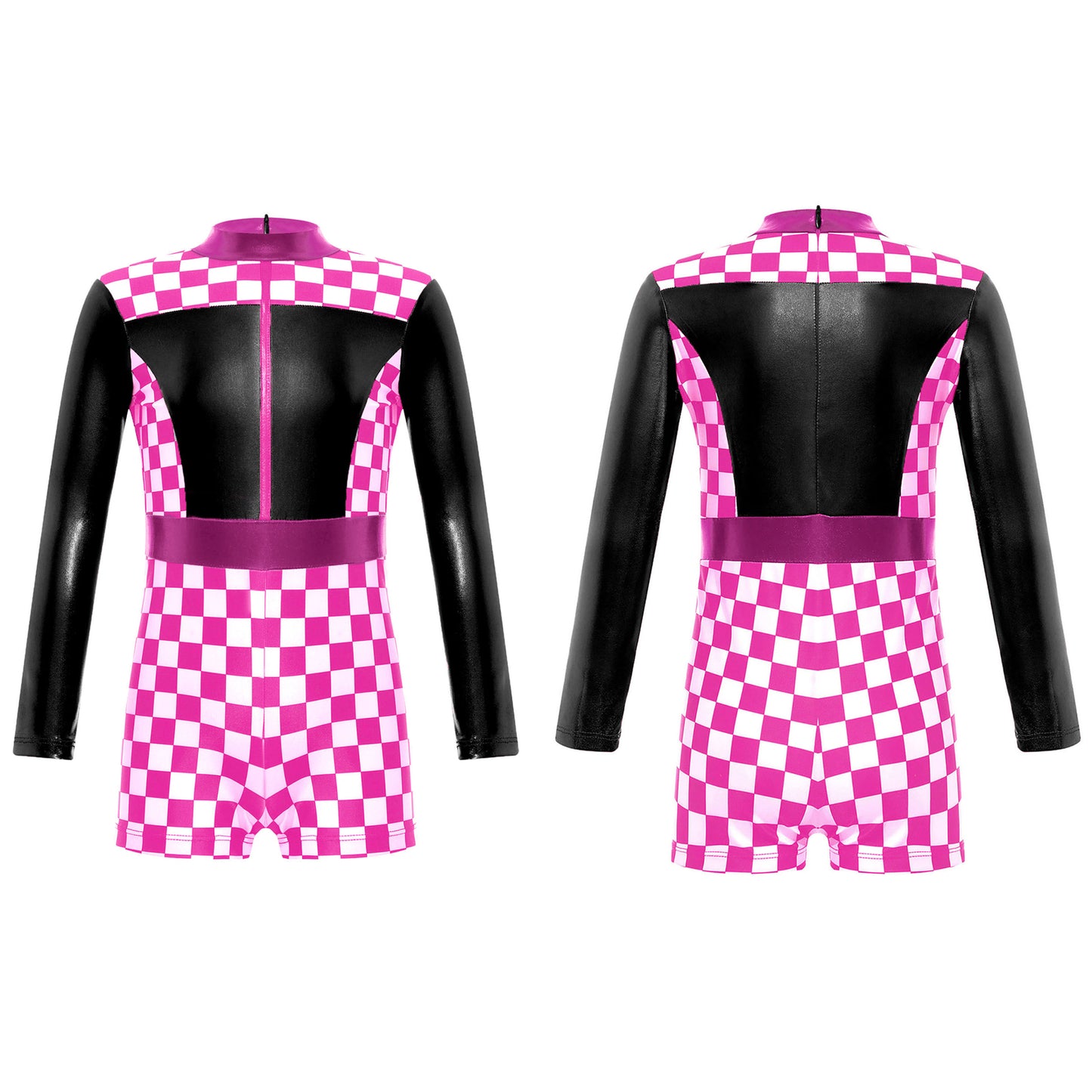 Kids Girls Checkerboard Racer Costume Halloween Car Driver Cosplay Leotard Dress with Tulle Skirt Themed Party Driving Roleplay
