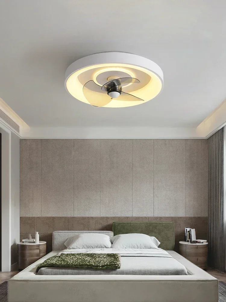 Bedroom fan lamp minimalist round modern minimalist dining room fan integrated master bedroom ceiling lamp electric fan 220V