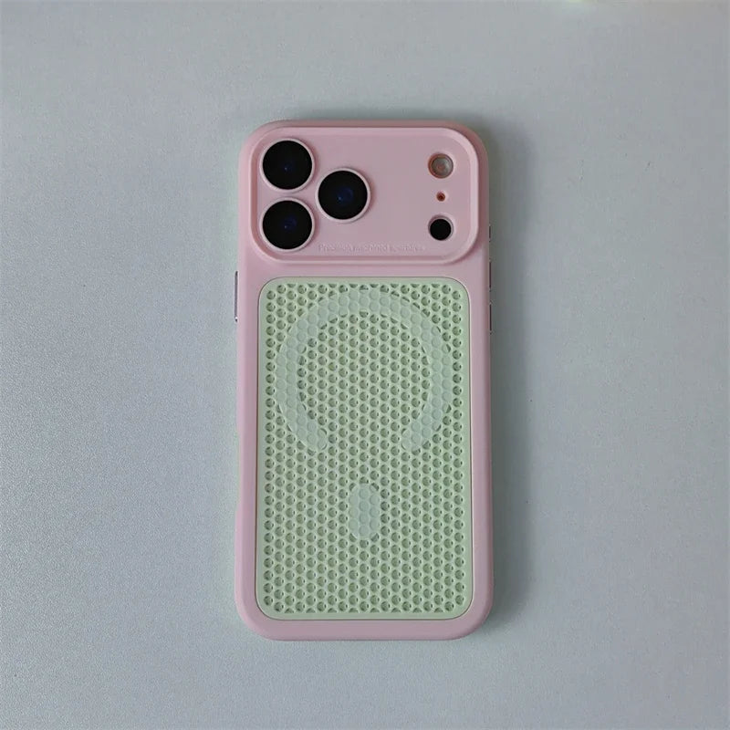 Heat Dissipation Mesh Magnetic Case for iPhone 17 15 14 13 12 16 Pro Max Plus For Magsafe Lens Protector Shockproof Bumper Cover