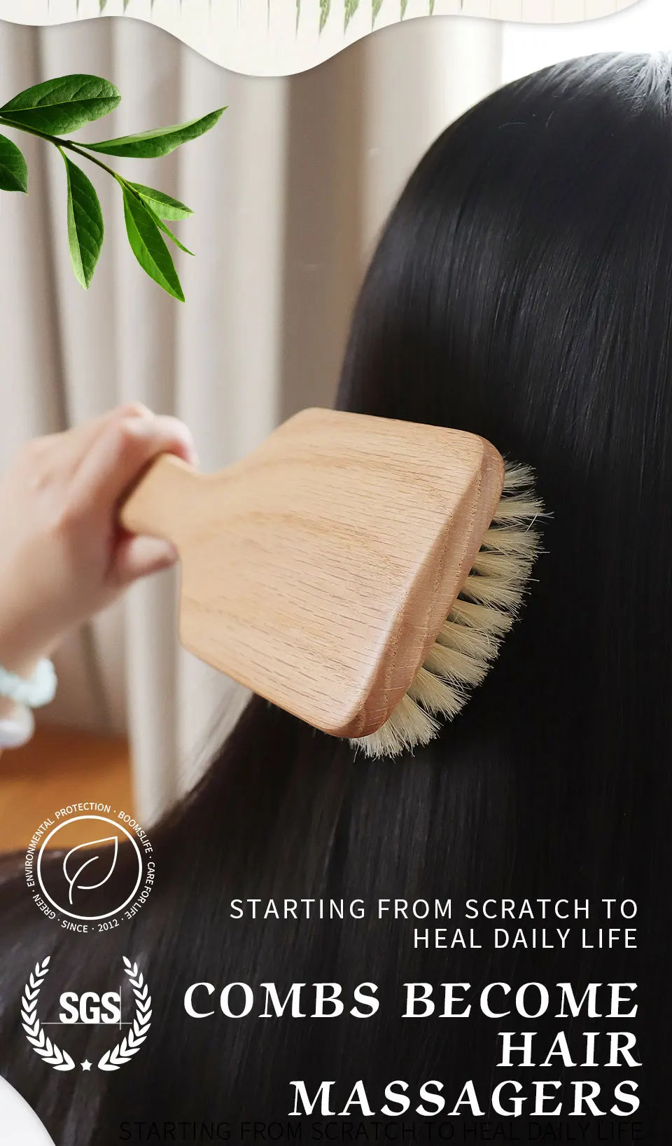 BOOMSLIFE Boar Bristle Hair Brush Square Paddle Scalp Massage Hairbrush USA Oak Wood Comb for Hair Women Barber Beauty Hair Care