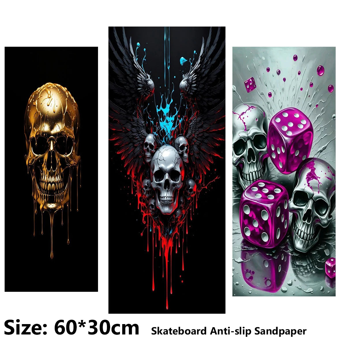 Wings Purple Sieve Skull Pattern Electric Scooter Anti-slip Sticker Sandpaper Skateboard Grip Tape Sheet 60*30cm