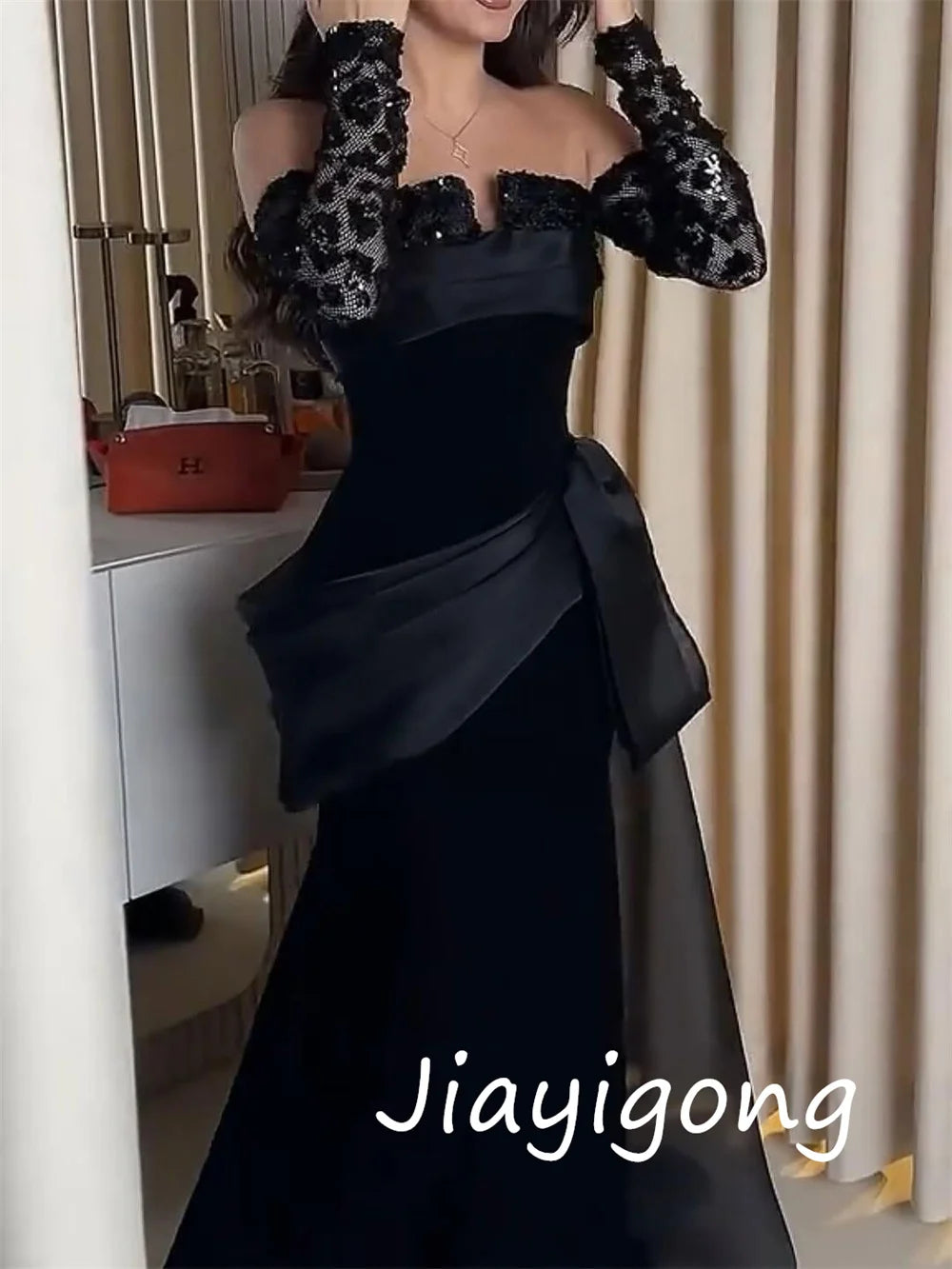 Customized Formal Retro Jersey Pleat Sequined A-line Strapless Long Dresses Bespoke Occasion Classic Sexy
