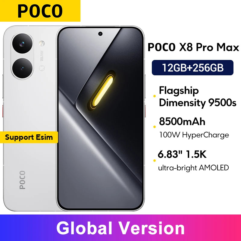 Global Version POCO X8 Pro Max 8500mAh 1.5K 120Hz Ultra-Bright  AMOLED Display 6.83'' Smartphone  Dimensity 9500s