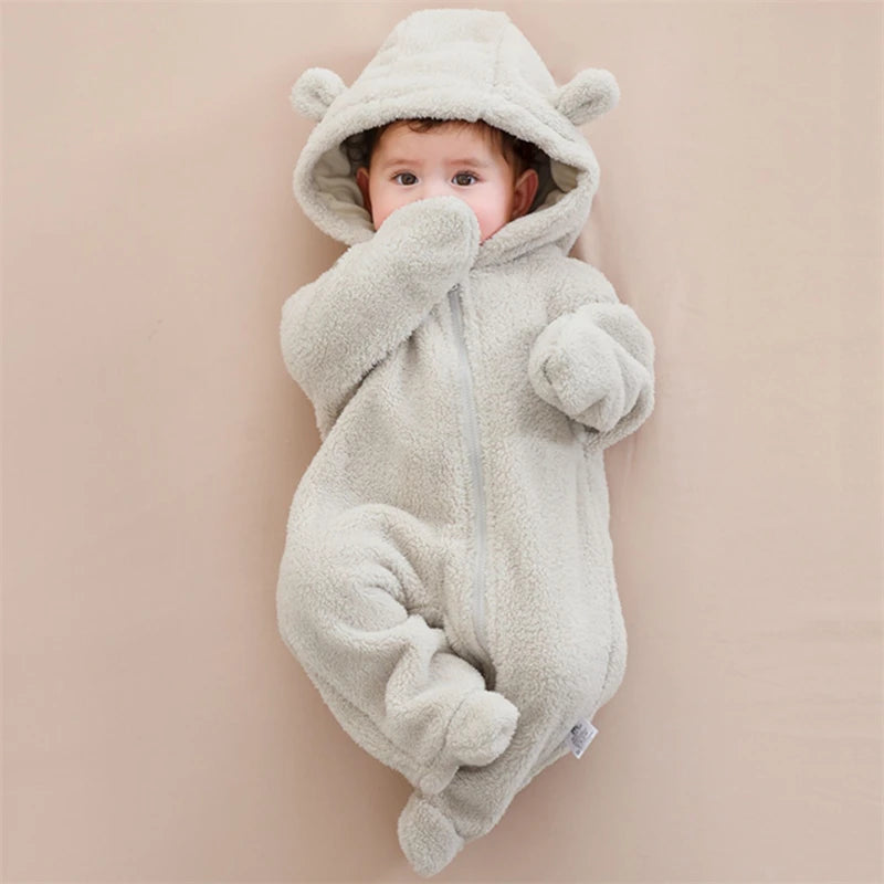 Newborn Baby Flannel Rompers Soft Warm Autumn Winter Bodysuit for Boys & Girls Cartoon Print Jumpsuit 0-19M Newborn Baby Clothes