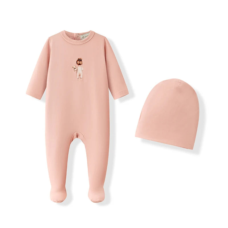 Ali Layette AW26 Baby Footed Romper Matching Hat Girl Boy Cotton Pajama Sets