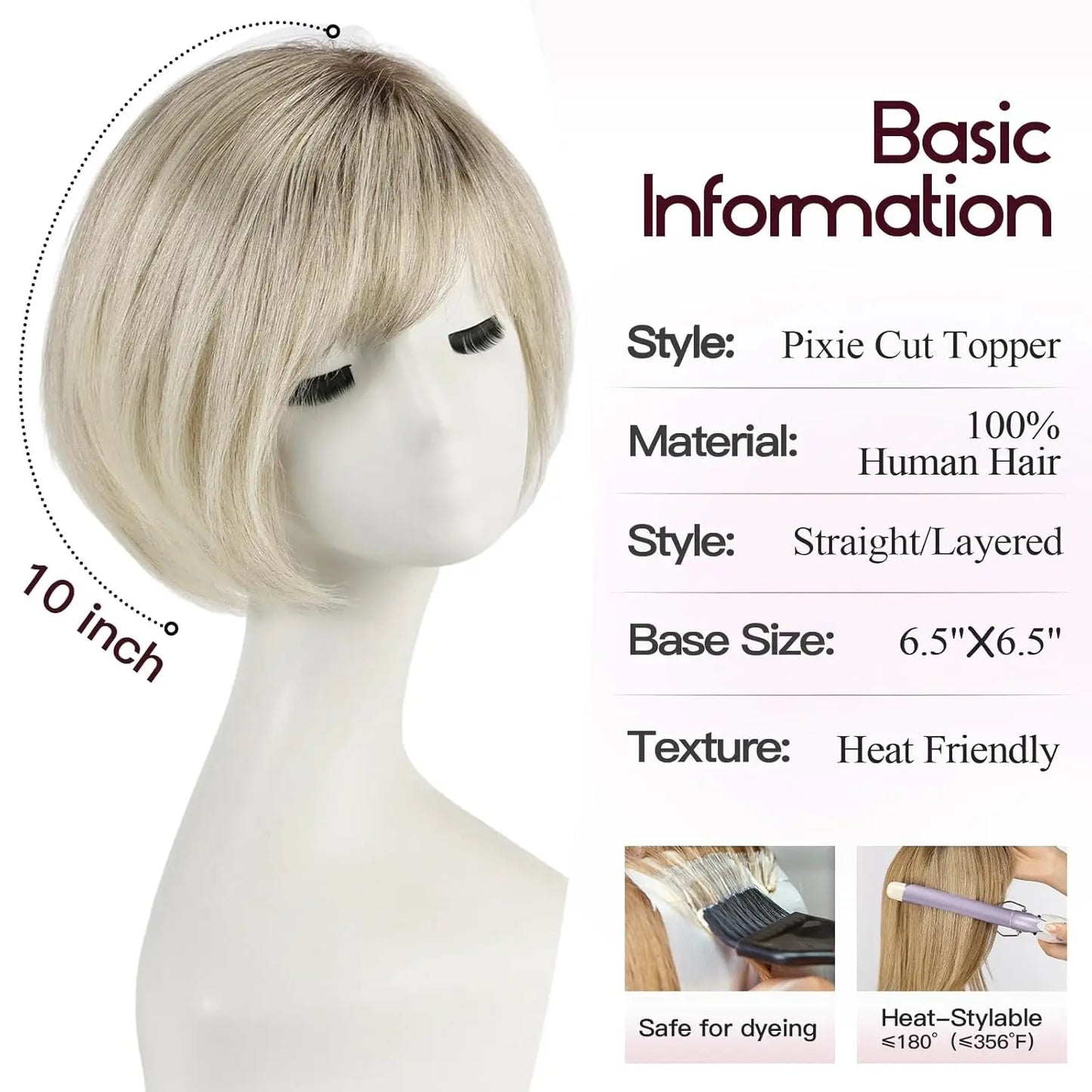 Ombre Gray Blonde Real Human Hair Toppers 6.5*6.5inch Large Base 4Clips Topper 10inch Hair Topper for Women with Bangs Side Part