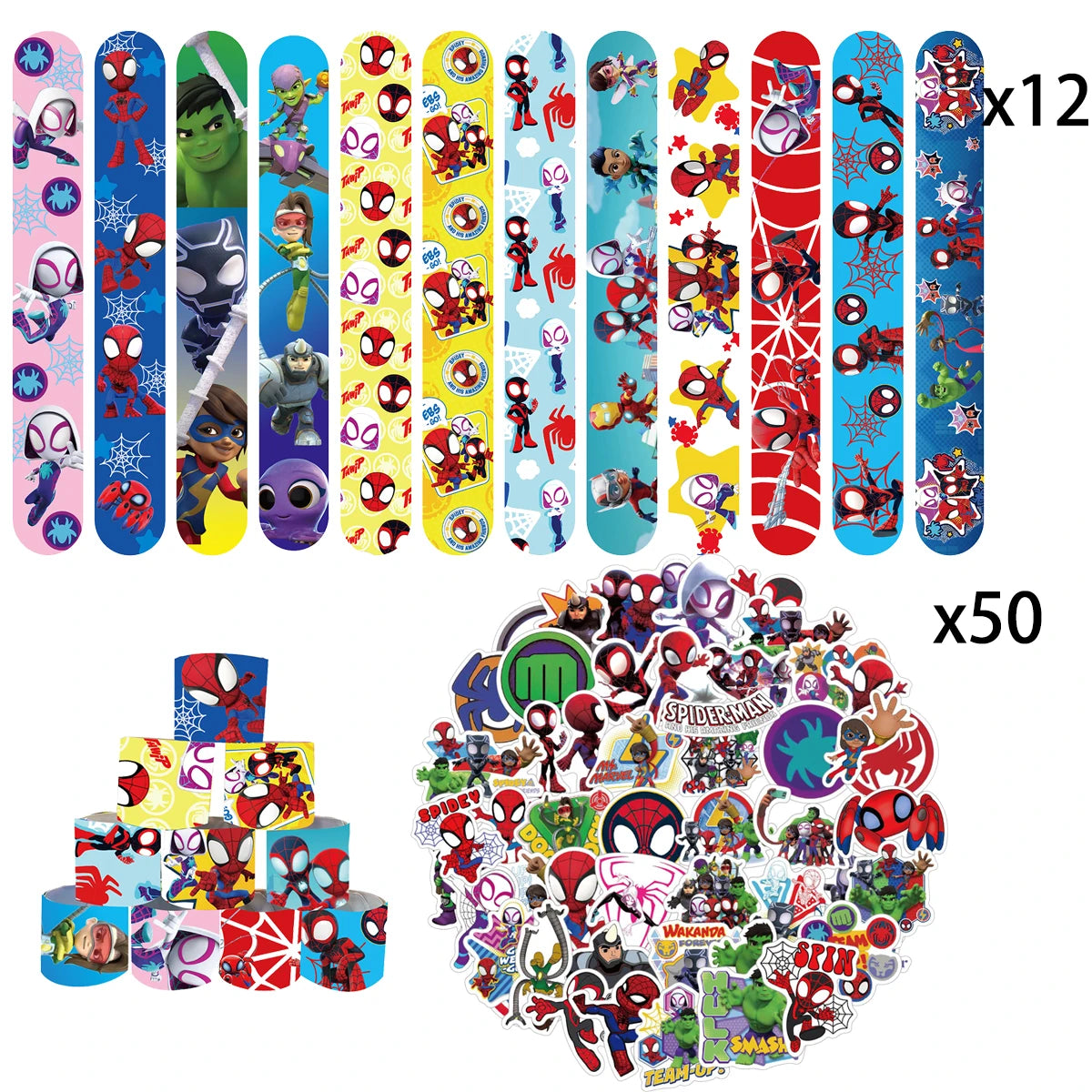 Spiderman Birthday Party Decoration Banner 'Spidey And His Amazing Friends' Silicone Bracelet Tinplate Badge Stickers Gift Bags