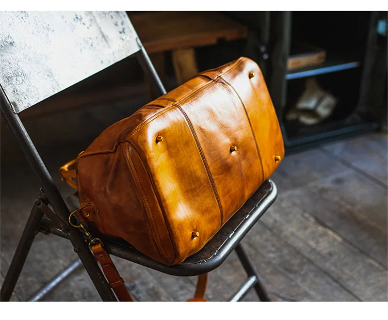 Vintage fashion luxury genuine leather men's travel bag outdoor weekend large capacity crossbody bag real cowhide women handbag