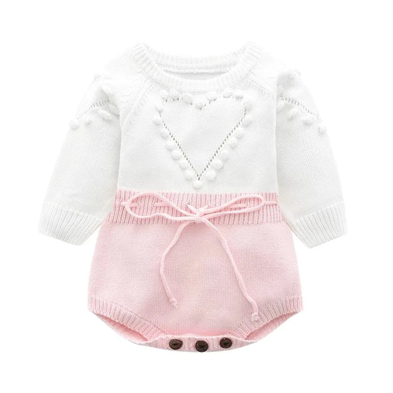 Autumn Lovely Heart Jumpsuit Infant Baby Girl Knitted Clothes Love Romper Bodysuit Outfit Spring Cotton Knitted Sweater Bodysuit