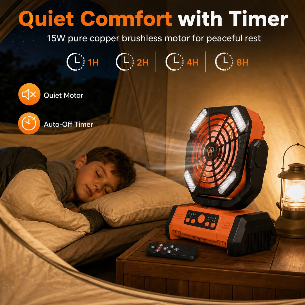 Remote-Controlled Timed Oscillating Tent Hanging Fan, 20000 Mah Rechargeable Fan with Led Light, Portable Camping Ceiling Fan, Suitable for Camping Enthusiasts