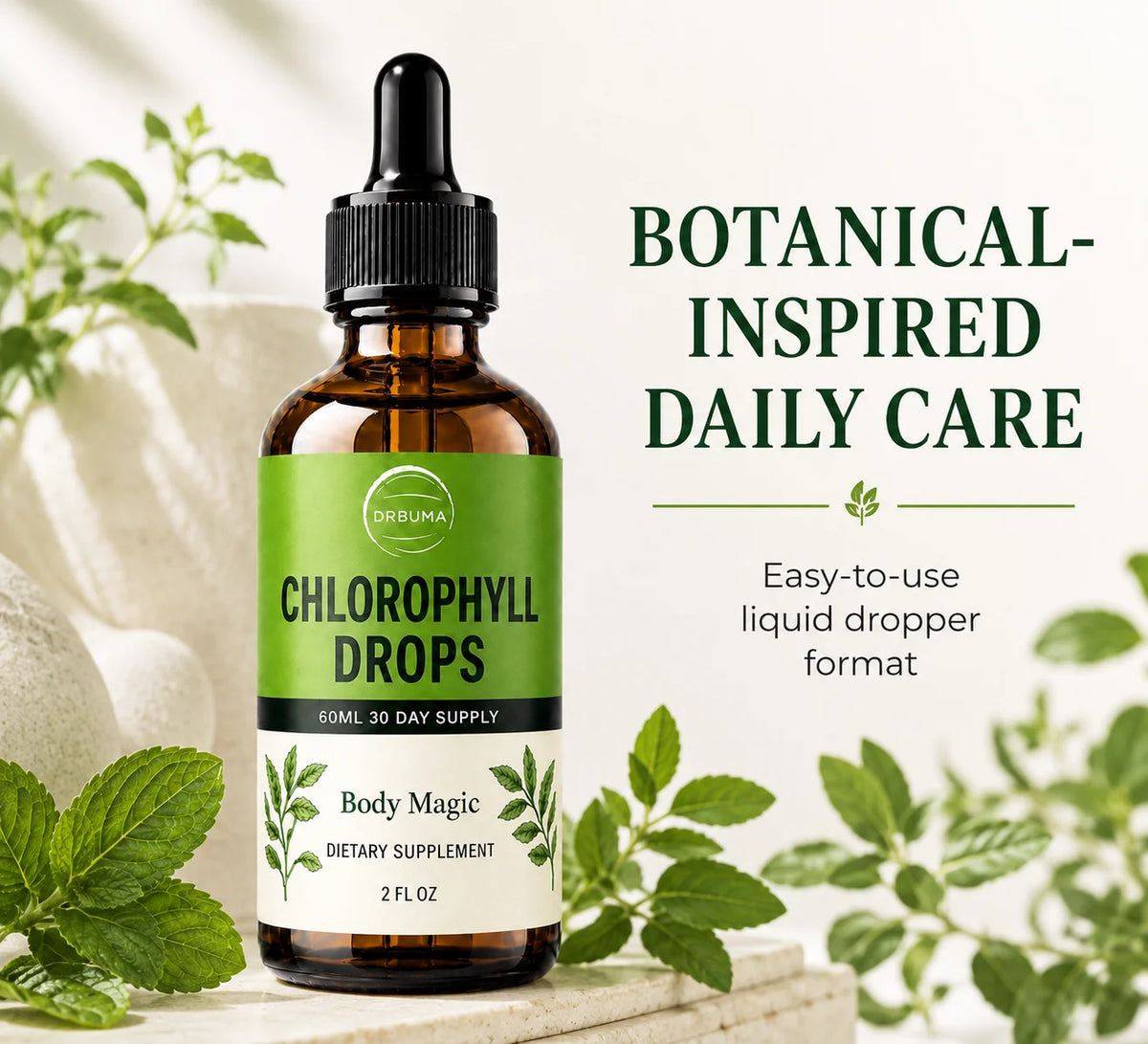 Premium Liquid Chlorophyll Supplement, Mint Flavor, Natural Complex, Easy to Take, 2 Fluid Ounces Per Bottle
