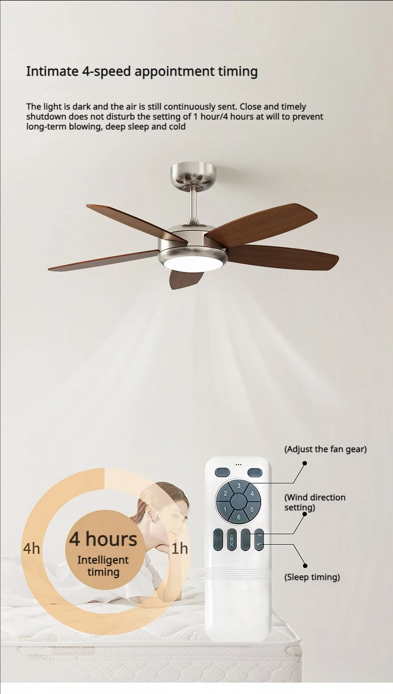 Living Room Fan Lamp Chandelier, Vintage American Style, Bedroom Room Electric Fan Integrated Silent Inverter, Dining Room Ceili