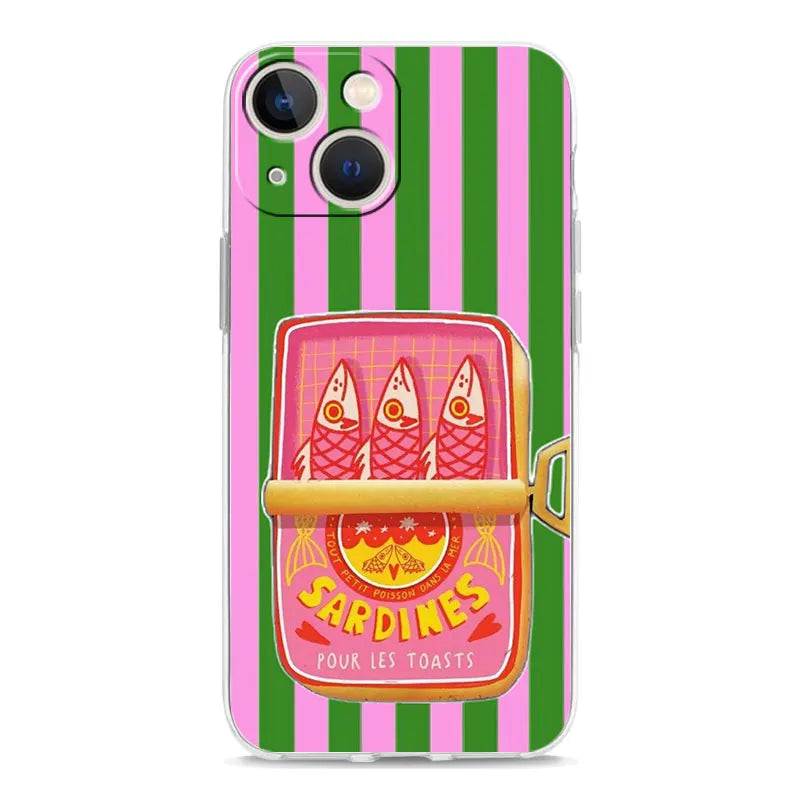 Soft TPU Transparent Phone Case Cover for iPhone 17 16 15 14 13 12 11 Pro Max 17 Air 7 8 Plus Fundas Funny Fish Sardines Laser