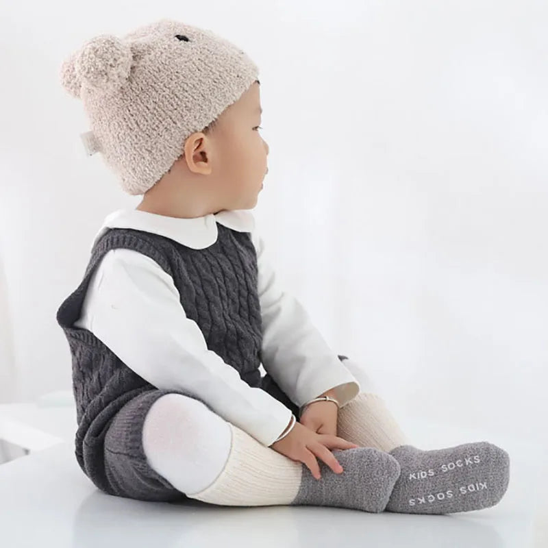 5 Pairs Winter Unisex Kids Baby Socks Infant Patchwork Non-slip Tube Socks Cotton Thick Warm Fleece Newborn Baby Stockings