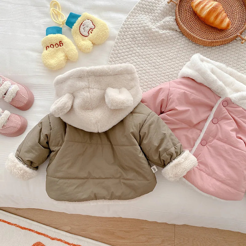 MILANCE Winter Baby Girls Clothes Fur Lining Hoodie Jacket  Cotton Fleece Boys Coat