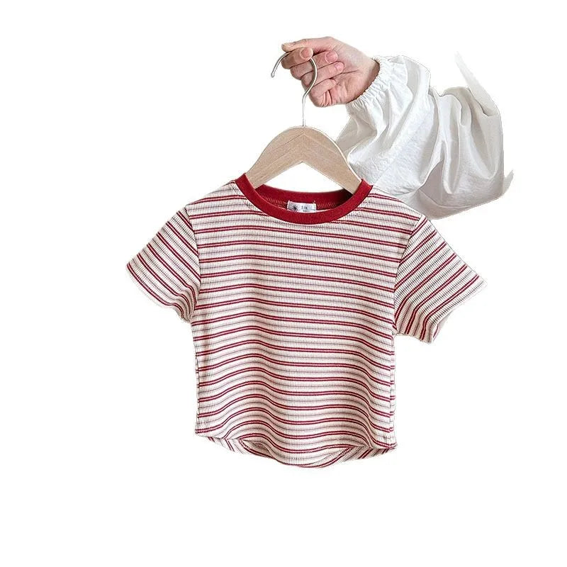 Children's Short Sleeve Boys Girls Summer New Striped T-shirt Baby Thin Bottoming Shirt Casual Wear
