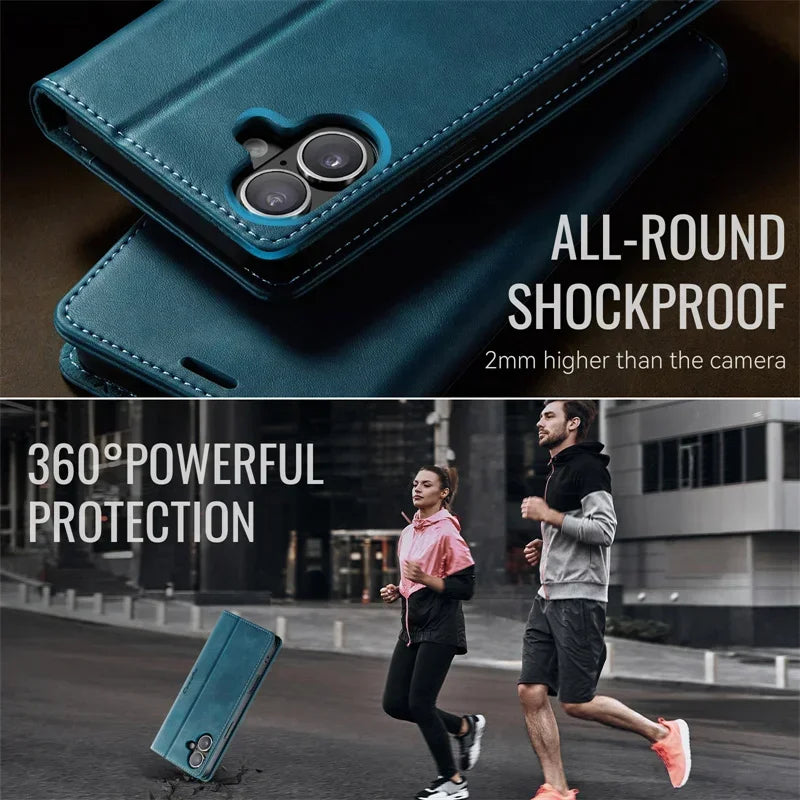 Magnetic Leather Wallet Card Phone Case For iPhone 17E 17 Air 16E 16 Pro Max 15 Plus 14 13 12 11 Flip Wireless Charging Cover