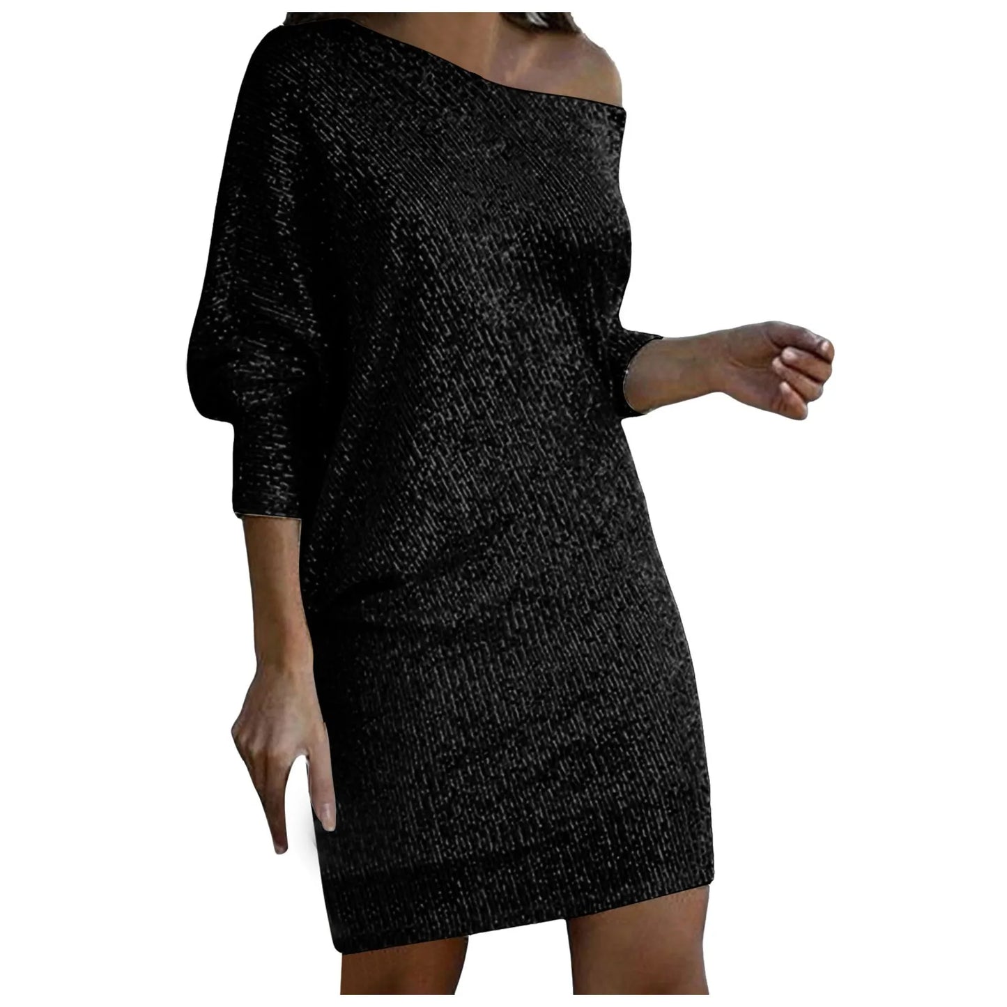 Sequined Party Dresses Women's Sexy One Shoulder Ankle Length Midi Dress Pullover Solid Color Evening Club Party Dress For Women