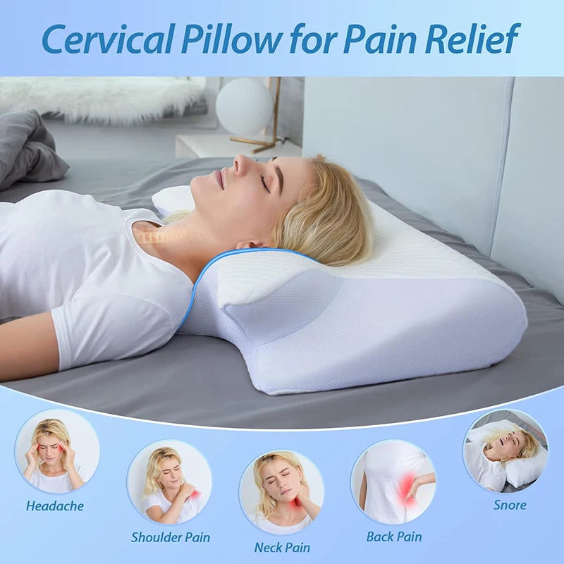 Butterfly Memory Cotton Neck Pillow Ergonomic Contoured Slow Rebound Cervical Pillow For All Sleep Positions Shoulder Relief