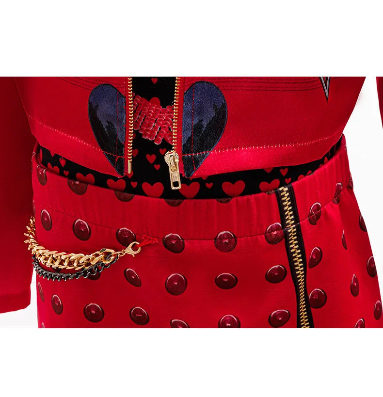 2026 New Movie Cosplay Outfit Girls Red Heart Printed 4Pcs Dress Set Jacket+Top+Skirt+Pants Halloween Costume Descendant Cosplay
