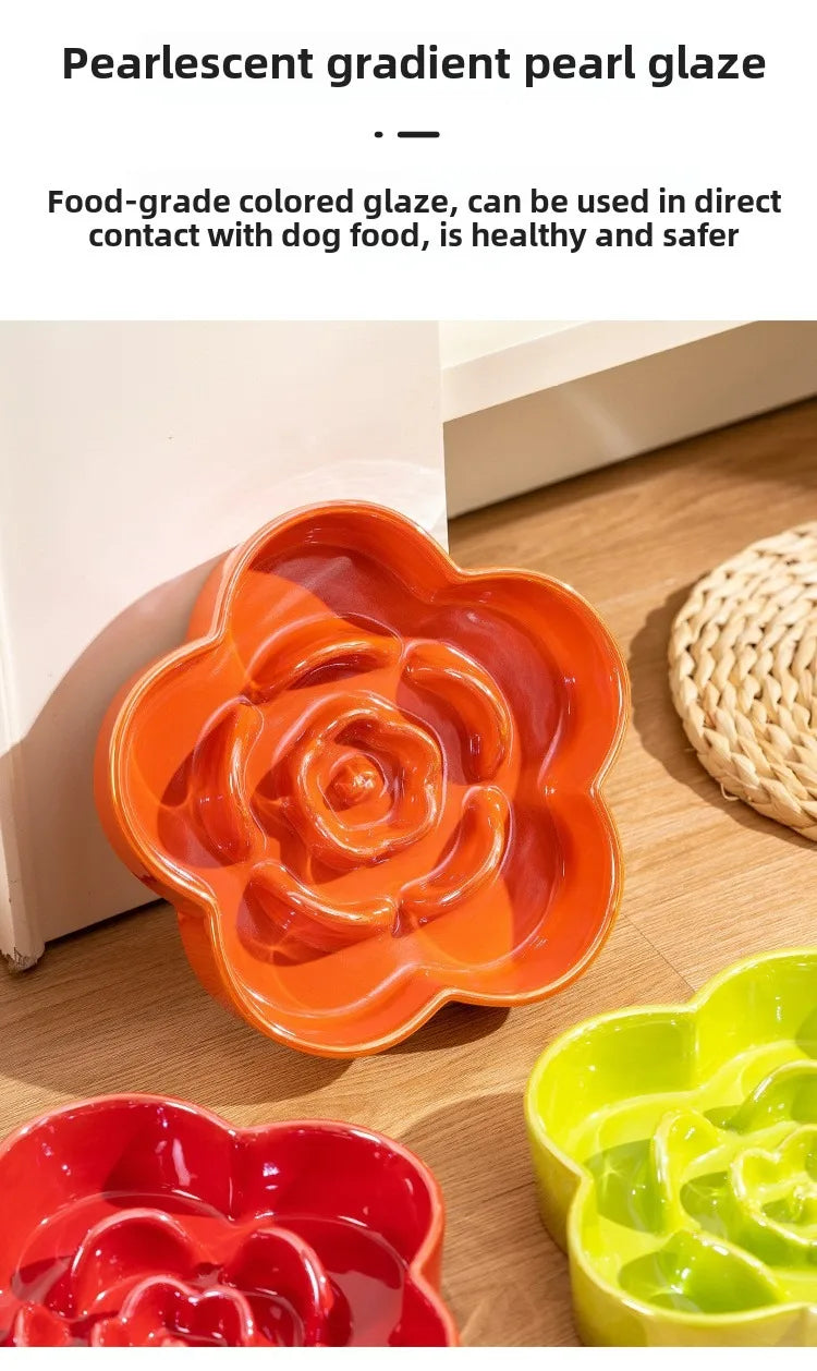 Ceramic Dog Slow Food Bowl Anti-choking Medium and Large Dog Food Basin Cat Bowl with Wooden Frame Pet Feeding Supplies With