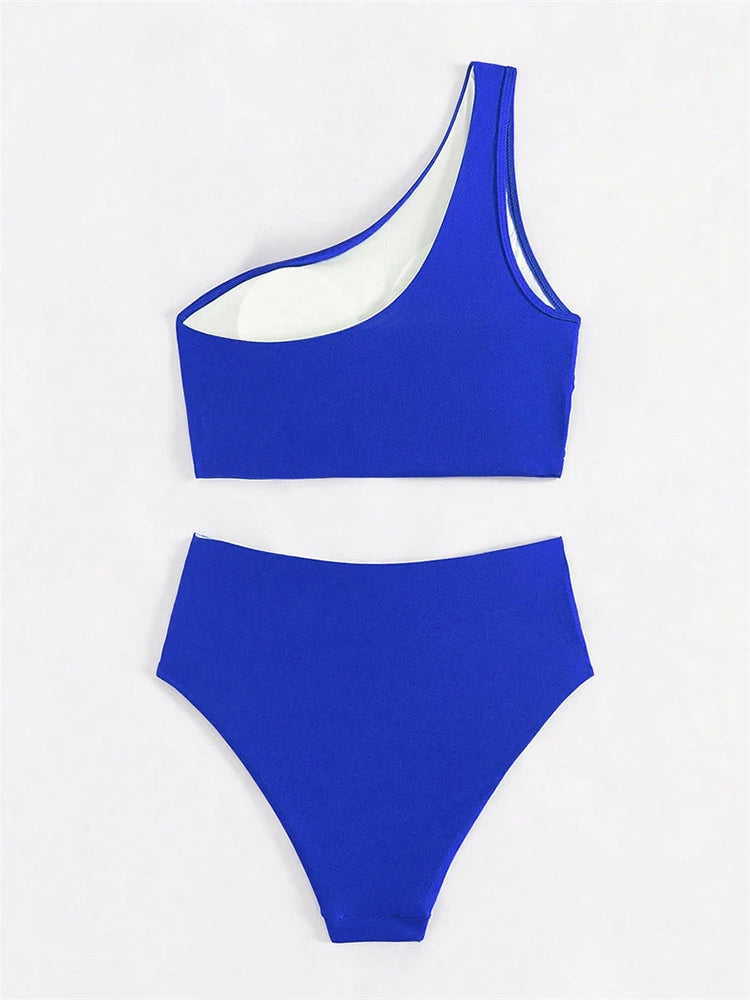 Circyy Single Shoulder Bikini Set Women Swimsuit Two-Piece Pleated Female Swimwear Bathing Summer Fashion High Waisted Beachwear