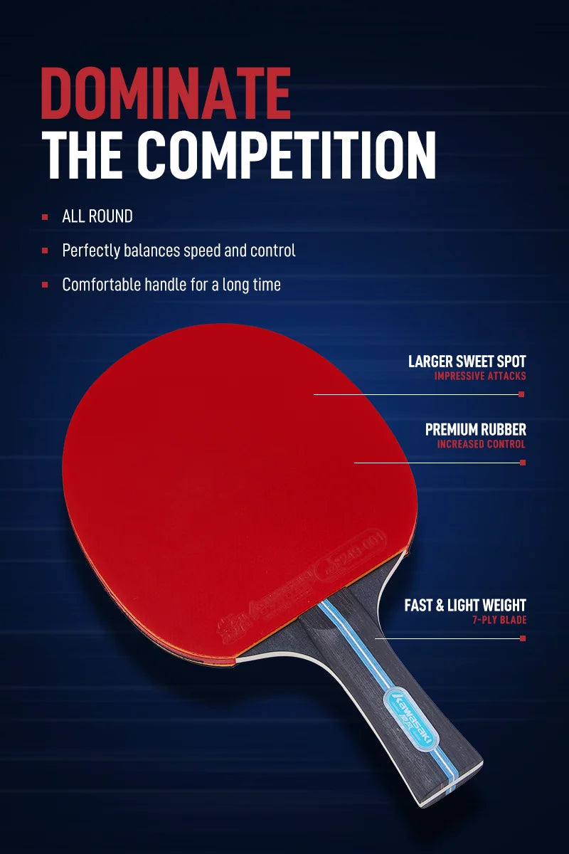 Kawasaki Table Tennis Set 2 Rackets 3 Balls with Case, ITTF Certified 7-Ply Blade for Beginners Training Ping Pong Paddle