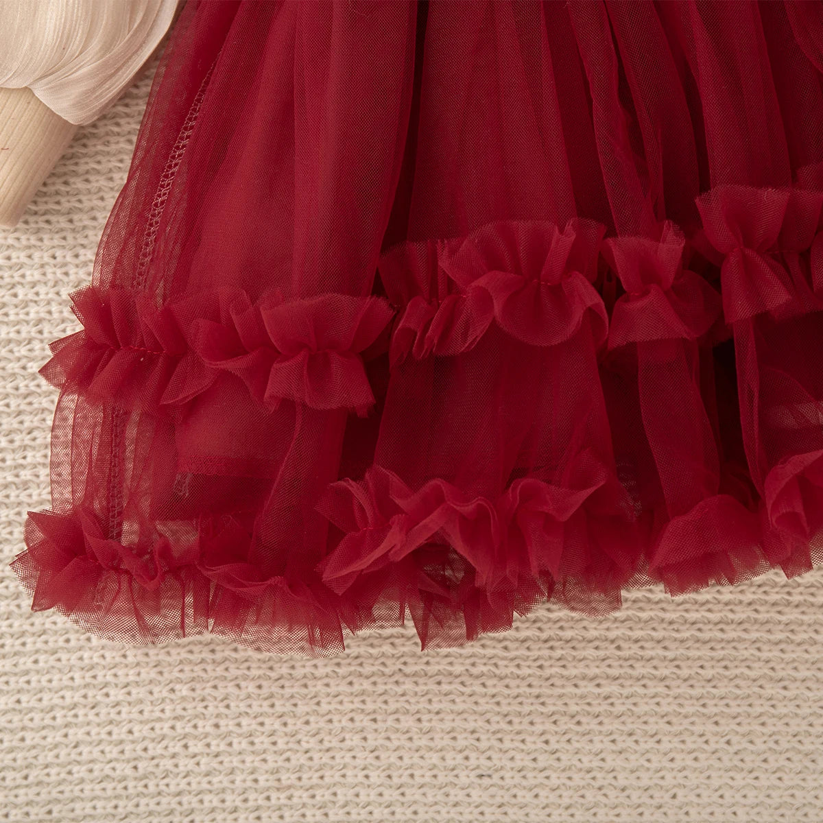 Baby Girl Dress Fall/Winter Bow-Trim Tulle Long-Sleeve Girl Dress Adorable Christmas Baby Dress Baby Girl Clothing