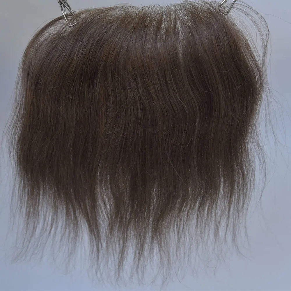 Men's Hairline PU Toupee Brown Hair for Frontal Hairpiece 100% Human Hair D Style Topper Replacement System 7x16cm Big Hairline