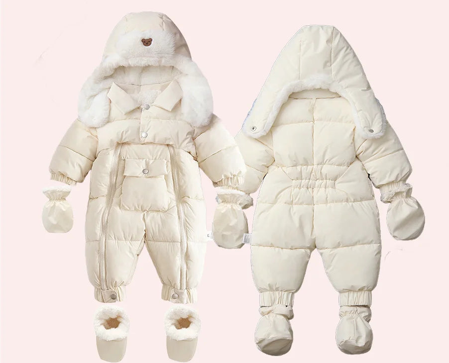 Ircomll Winter Baby Jumpsuit Thick Warm Infant Hooded Inside Fleece Jacket Newborn Boy Girl Coat Overalls Cotton Down Jacket