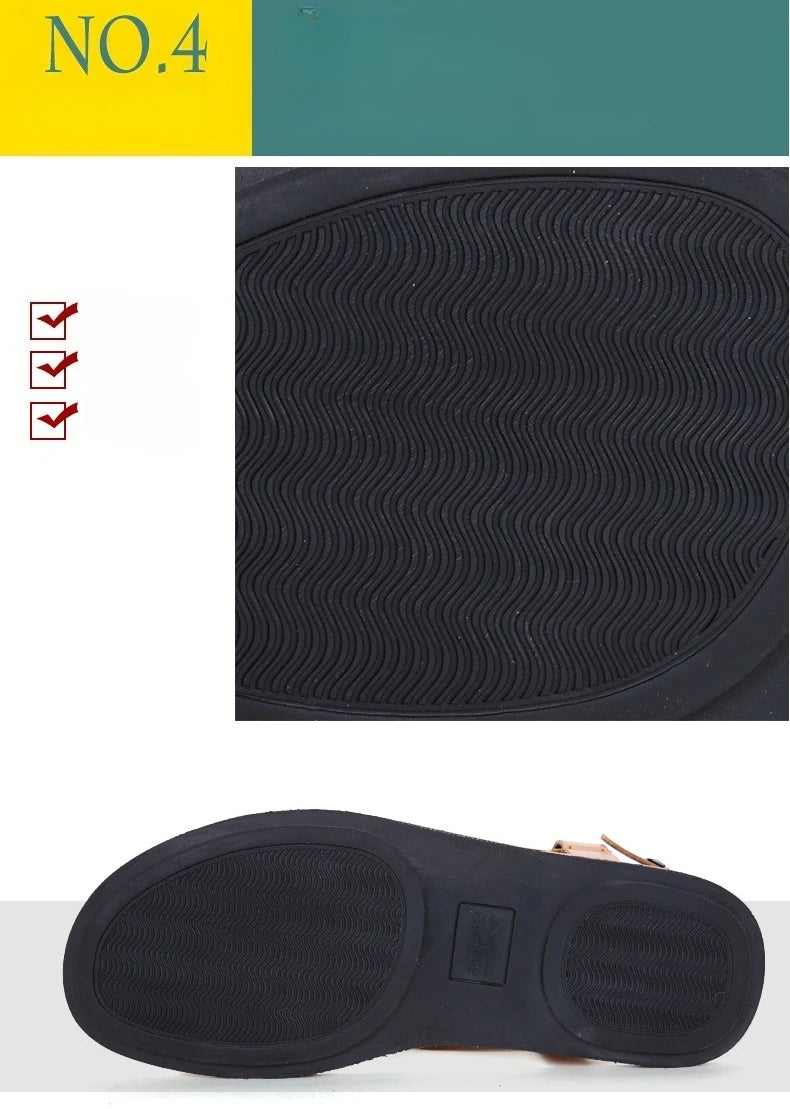Mens Summer Breathable Leather Sandals Comfortable Roman Slippers for Outdoor Walking Casual Wear Non Slip