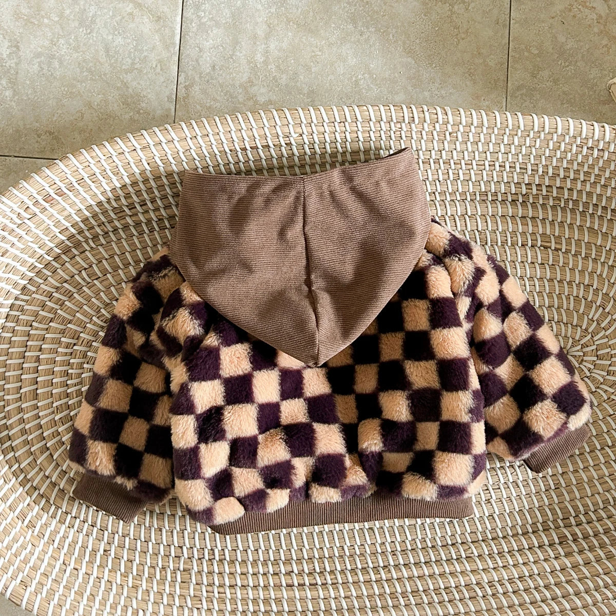 Winter Baby Clothes Fashion Children Hoodie Thick Fleece Chessboard Pattern Top Infant Baby Boys Girls Warm Wool Sweater