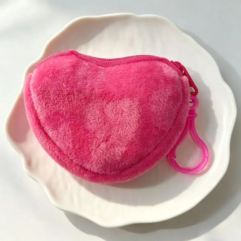 Solid Plush Heart Coin Purse Women's Cute Wallet ID Card Bag Keychain Minimalist Coin Bag Kawaii Wallets For Women Gift