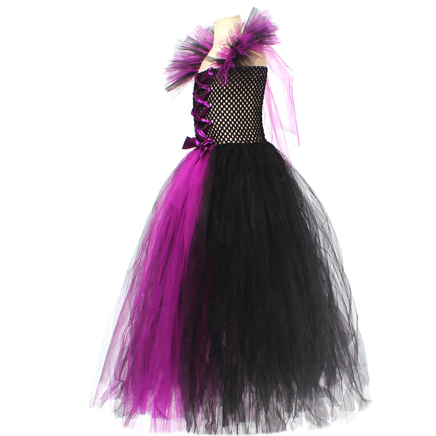 Halloween Witch Costume For Girls Kids Long Veil Dress Princess Dress Birthday Party Dress Stage Performance Dress