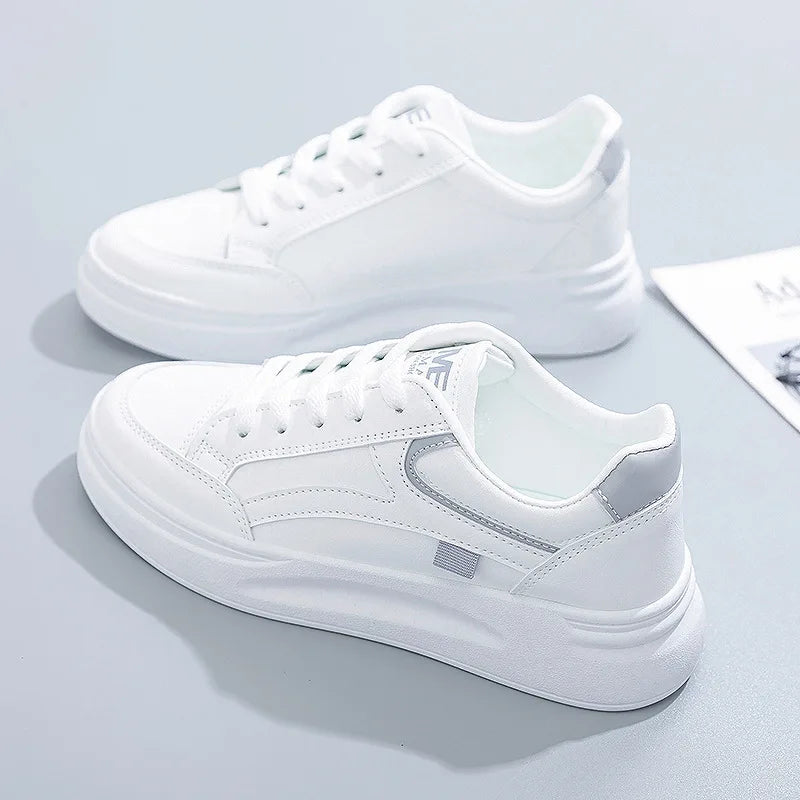 Women's Shoes Platform Sneakers Lace-Up Women Running Shoes Outdoor Breathable Tennis Shoes PU Leather White Casual Shoe 2025