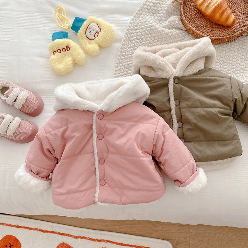 MILANCE Winter Baby Girls Clothes Fur Lining Hoodie Jacket  Cotton Fleece Boys Coat
