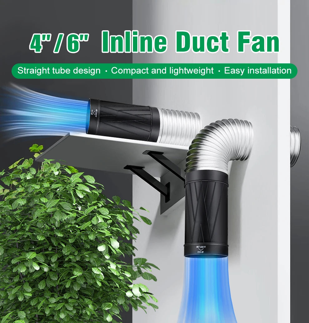 4/6 Inch Inline Duct Fan Adjustable Speed DC Brushless Motor Ventilation Fan for Greenhouse Tent Living Room Dining Room Kitchen